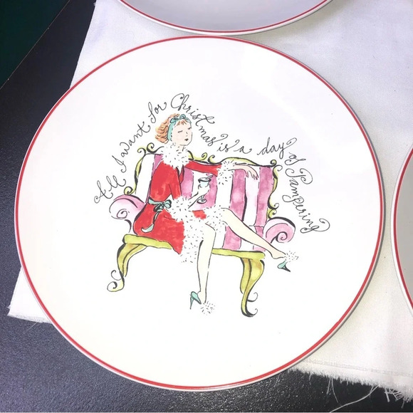 Rosanna Boxed Set Of 4 Painted Christmas Plates Cream Different Designs Retro - Picture 5 of 8